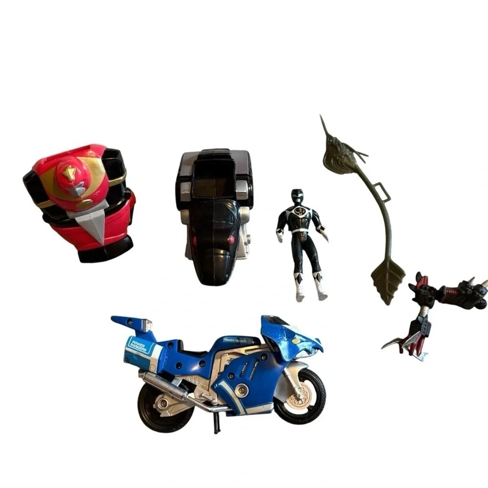 Vintage Power Ranger Action Figure Set Motorcycle Triceratops Battle Bike
